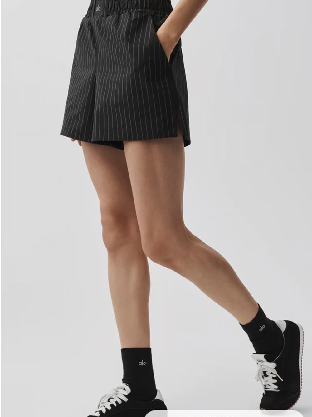 ALO Yoga Black Pinstripe Athletic Shorts